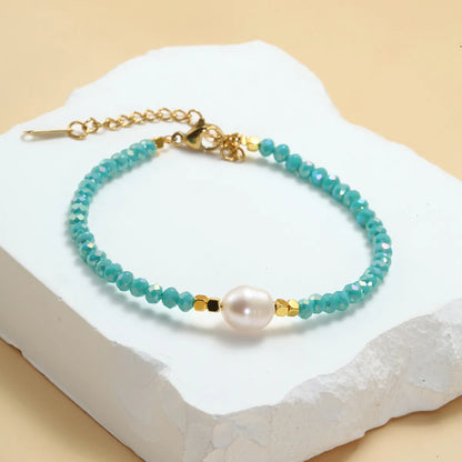 Vacation Colorful Artificial Crystal Freshwater Pearl Beaded Handmade Women'S Bracelets