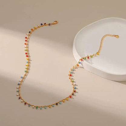 Vacation Colorful Beaded Copper Plating 18k Gold Plated Necklace