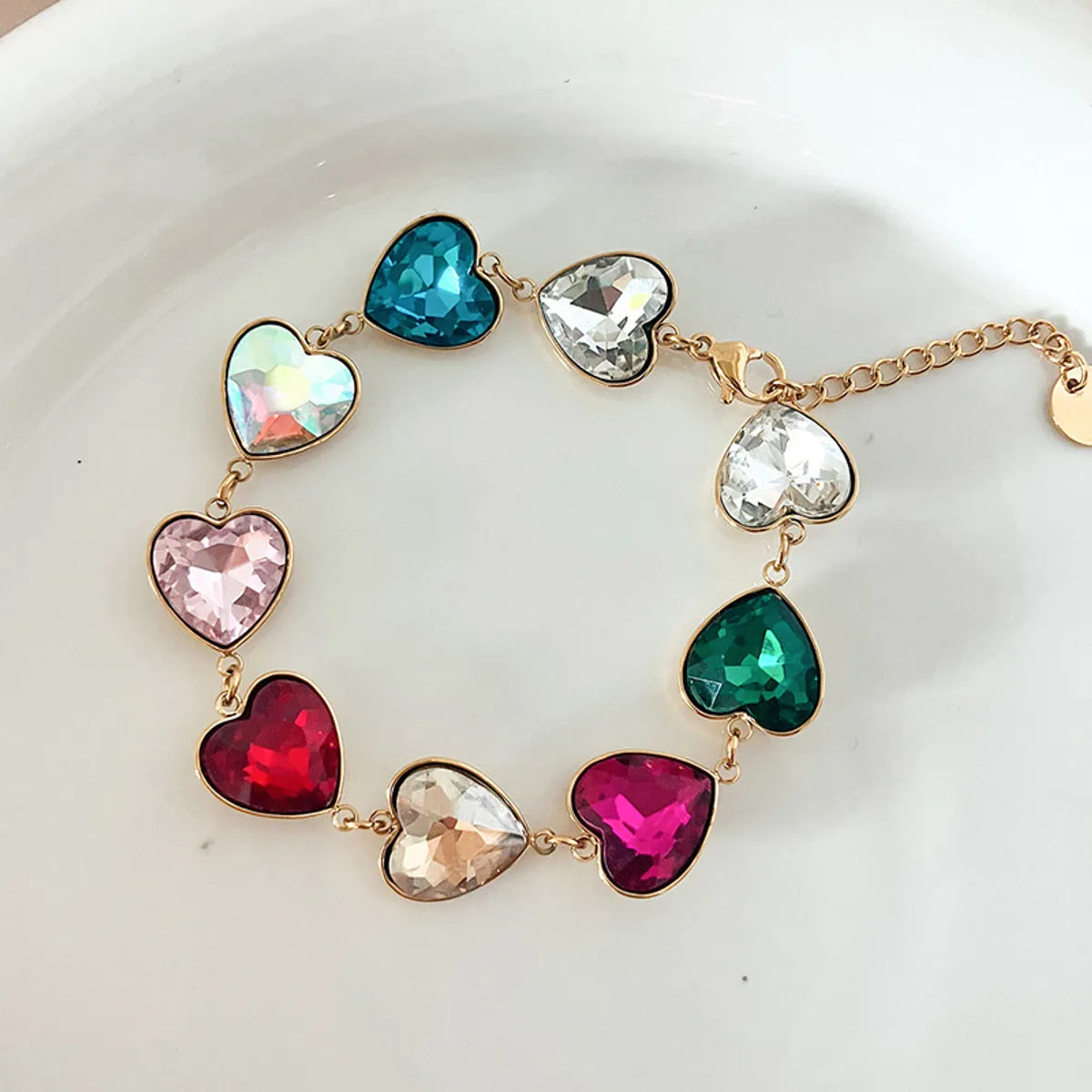 Vacation Colorful Square Heart Shape 304 Stainless Steel Zircon Bracelets In Bulk