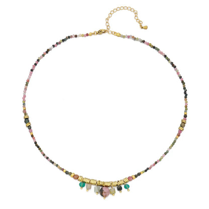 Vacation Colorful Stainless Steel Artificial Crystal Natural Stone Beaded Women's Necklace