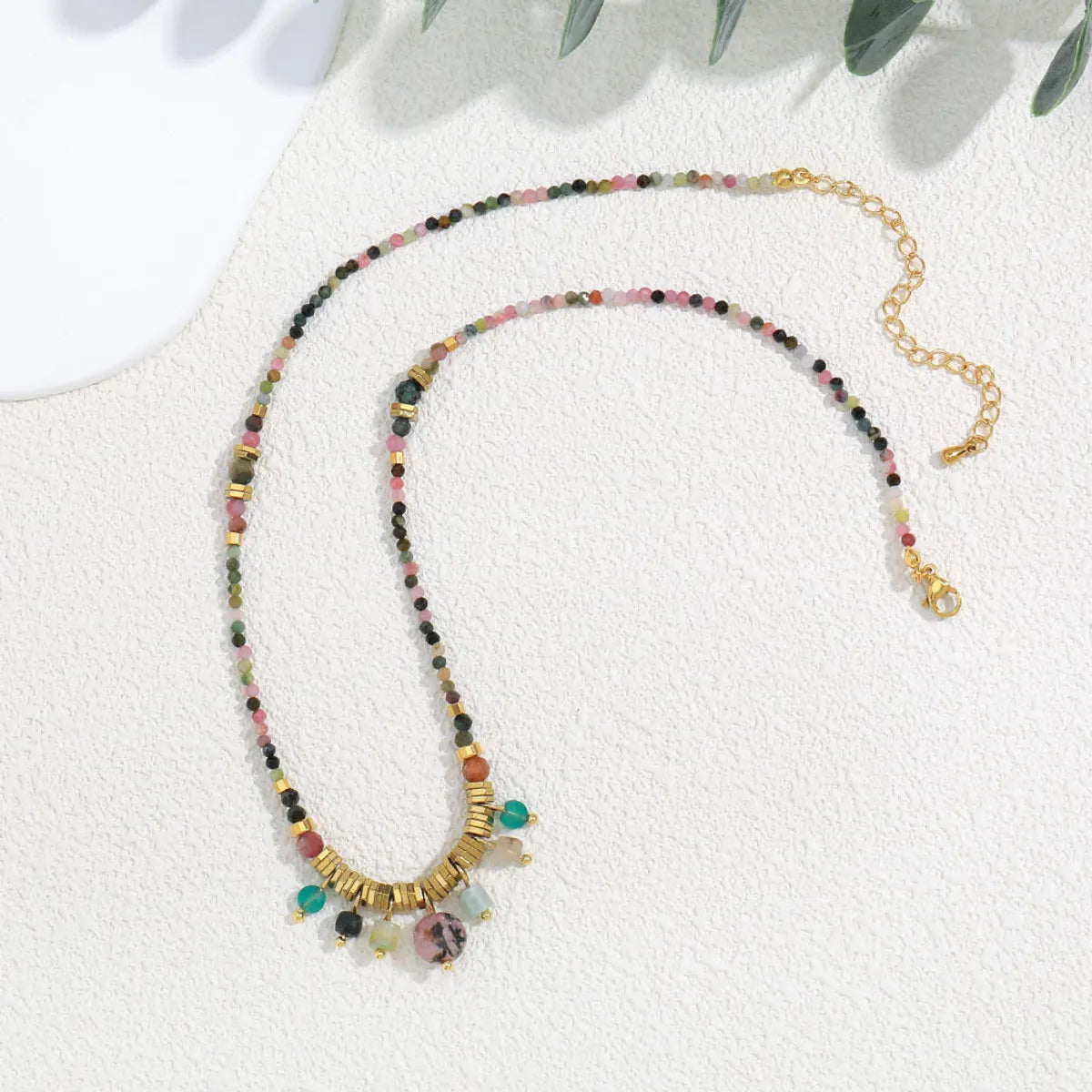 Vacation Colorful Stainless Steel Artificial Crystal Natural Stone Beaded Women's Necklace