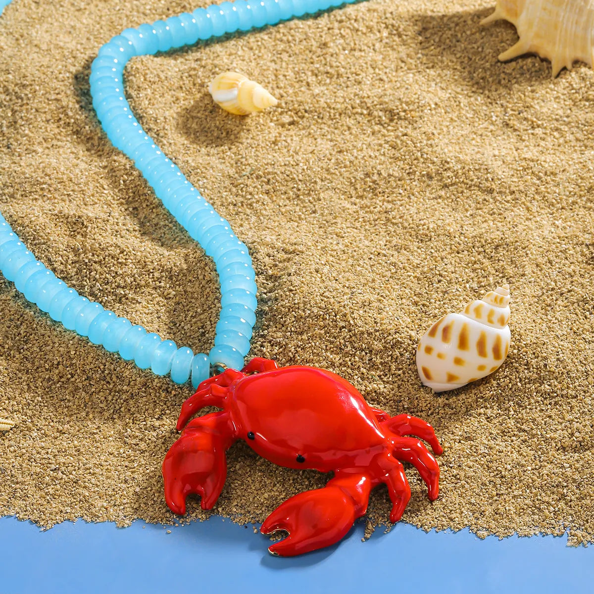 Vacation Crab Beaded Alloy Wholesale Pendant Necklace