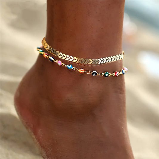 Vacation Devil's Eye Butterfly Alloy Plating Anklet