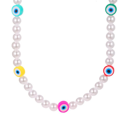 Vacation Devil's Eye Imitation Pearl Beaded Women's Necklace