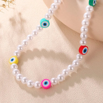 Vacation Devil's Eye Imitation Pearl Beaded Women's Necklace