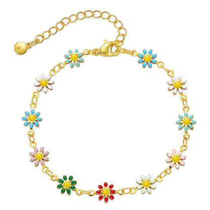 Vacation Ethnic Style Beach Flower Copper Enamel Plating 18k Gold Plated Bracelets