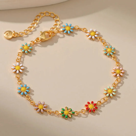 Vacation Ethnic Style Beach Flower Copper Enamel Plating 18k Gold Plated Bracelets