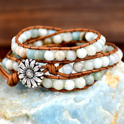 Vacation Ethnic Style Round Alloy Natural Stone Rope Beaded Braid Bracelets