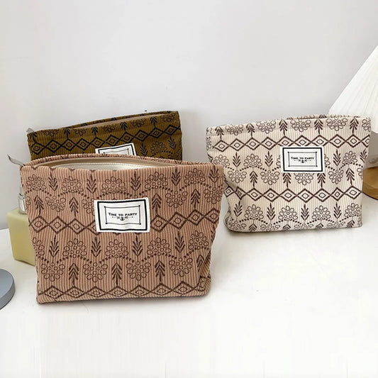 Vacation Flower Corduroy Square Makeup Bags