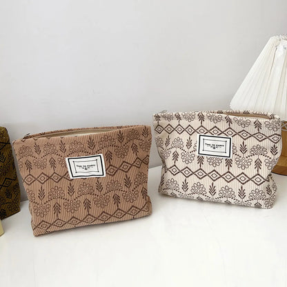 Vacation Flower Corduroy Square Makeup Bags