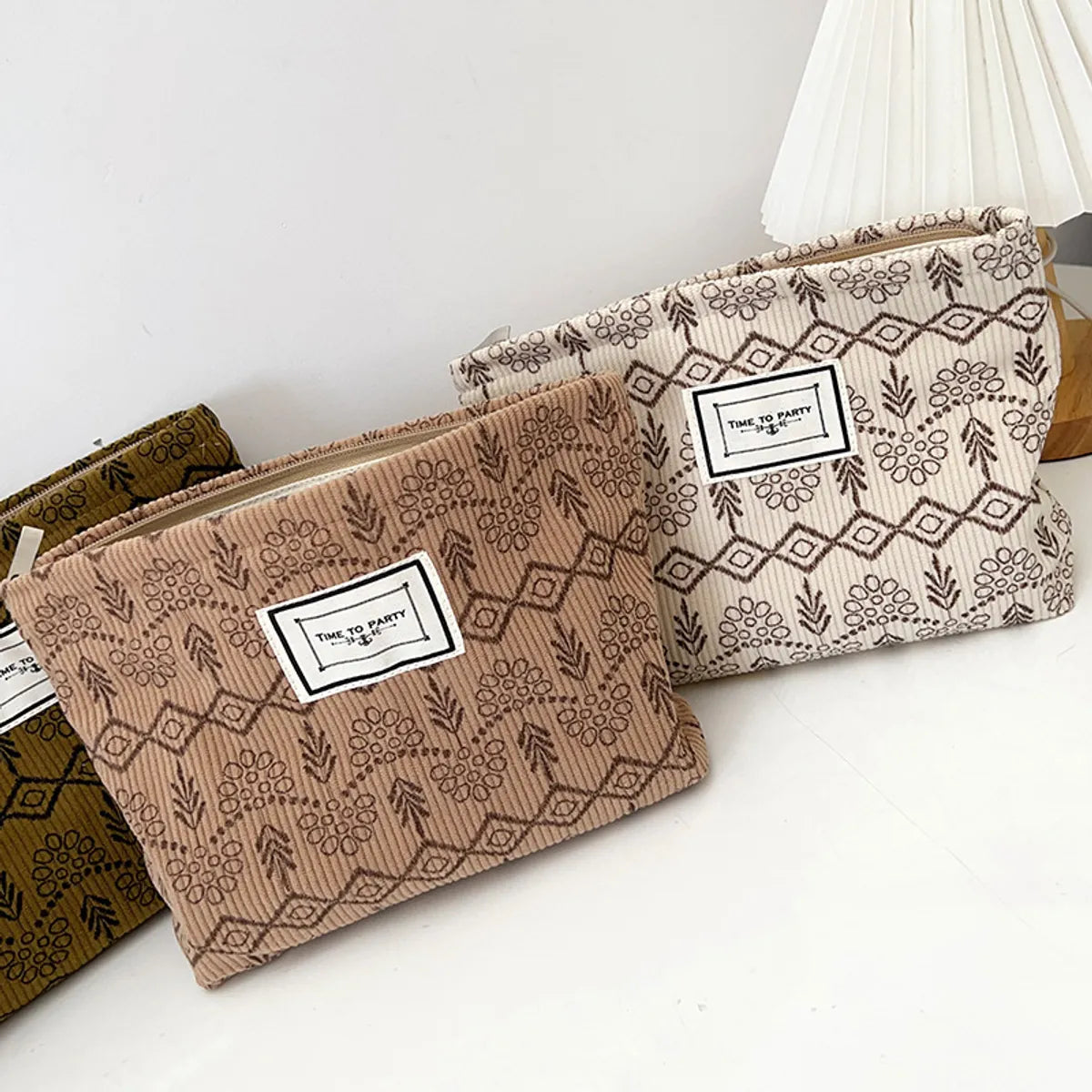 Vacation Flower Corduroy Square Makeup Bags