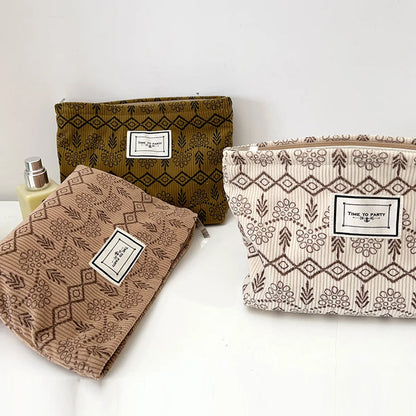 Vacation Flower Corduroy Square Makeup Bags