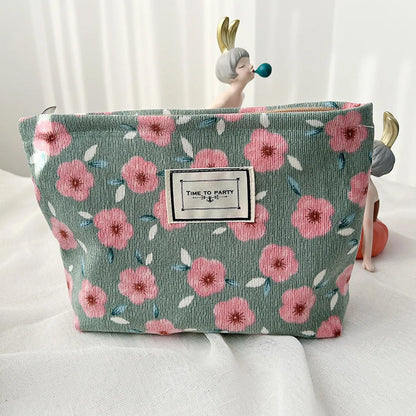 Vacation Flower Polyester Corduroy Square Makeup Bags