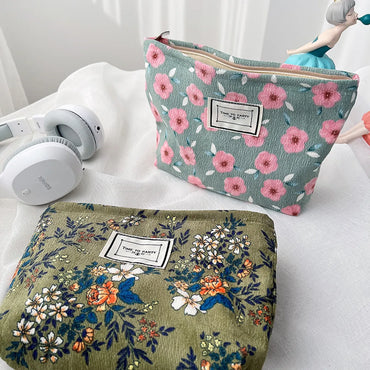 Vacation Flower Polyester Corduroy Square Makeup Bags