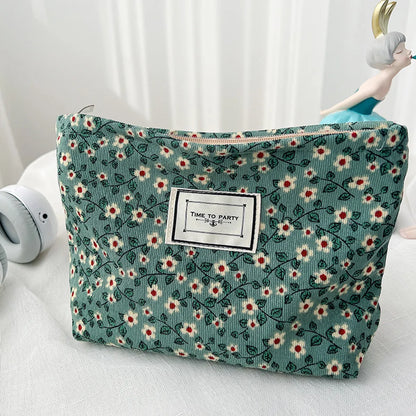 Vacation Flower Polyester Corduroy Square Makeup Bags