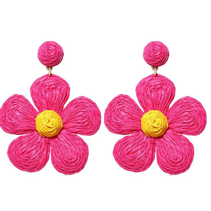 1 Pair Vacation Flower Handmade Raffia Drop Earrings