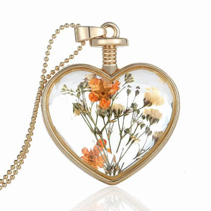 Vacation Heart Shape Alloy Dried Flower Glass Wholesale Pendant Necklace