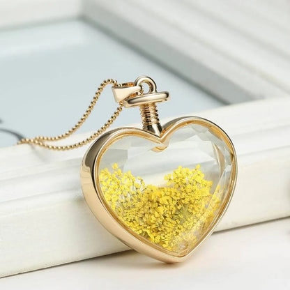 Vacation Heart Shape Alloy Dried Flower Glass Wholesale Pendant Necklace