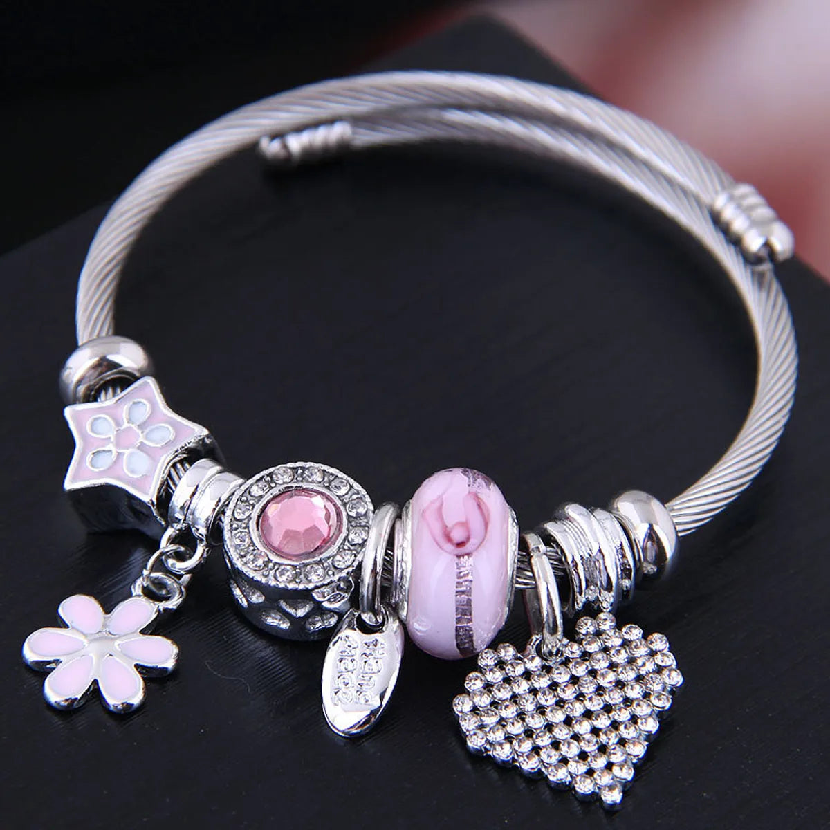 Vacation Heart Shape Alloy Plating Inlay Rhinestones Cuff Bracelets