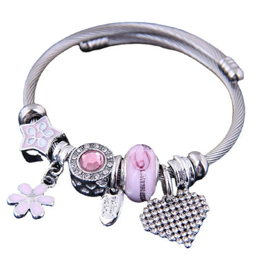 Vacation Heart Shape Alloy Plating Inlay Rhinestones Cuff Bracelets