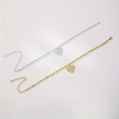 Vacation Heart Shape Alloy Plating Inlay Rhinestones Gold Plated Silver Plated Women'S Anklet