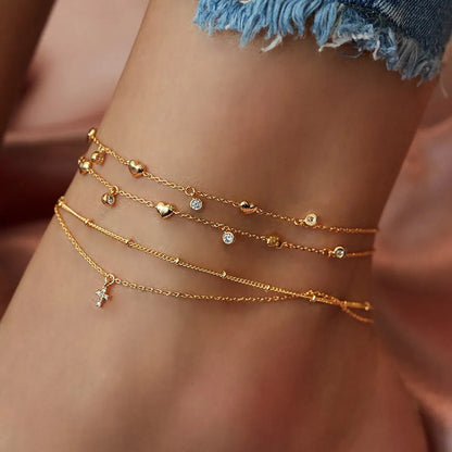 Vacation Heart Shape Bow Knot Crystal Alloy Wholesale Anklet