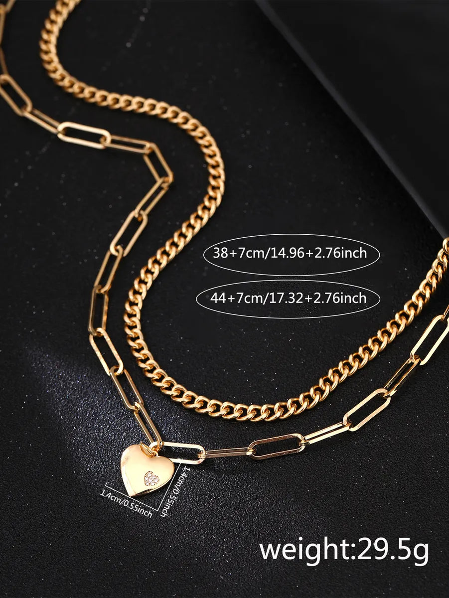 Vacation Heart Shape Iron Copper Inlay Zircon Women's Double Layer Necklaces