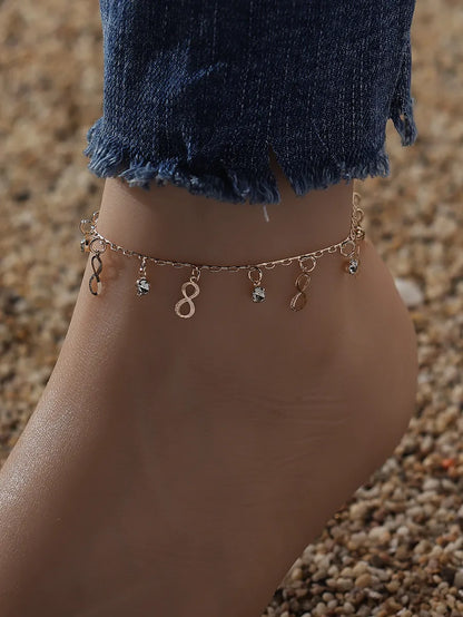 Vacation Infinity Alloy Inlay Rhinestones Women'S Anklet