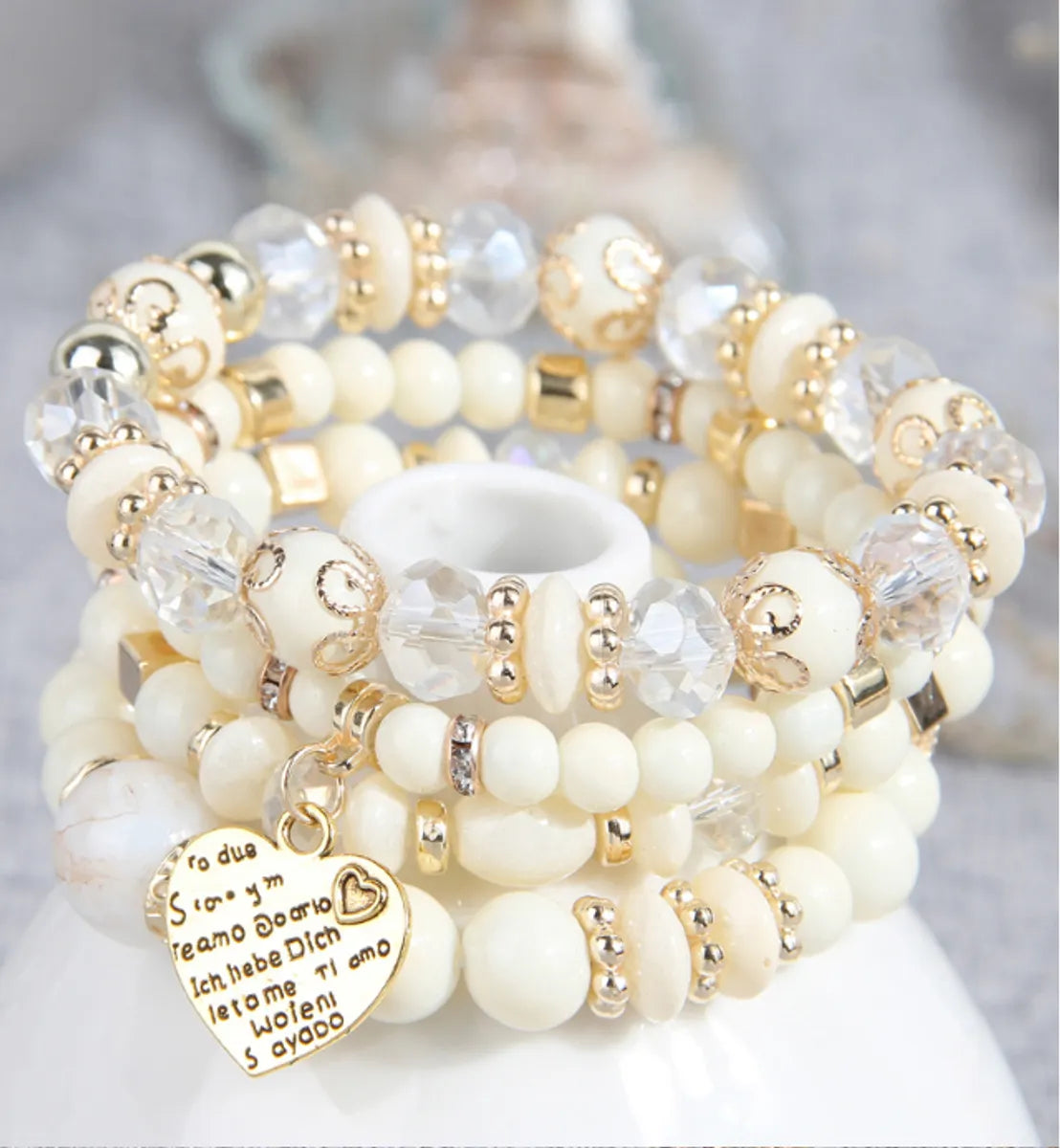 Vacation Letter Heart Shape Alloy Glass Bead Wholesale Bracelets