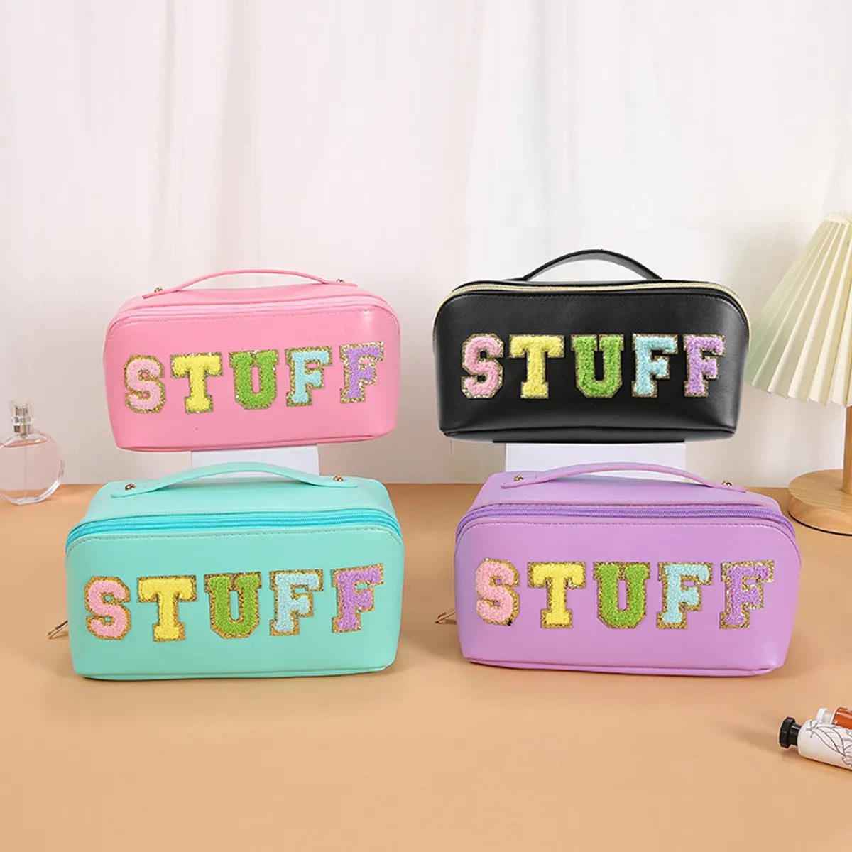 Vacation Letter Pu Leather Square Makeup Bags