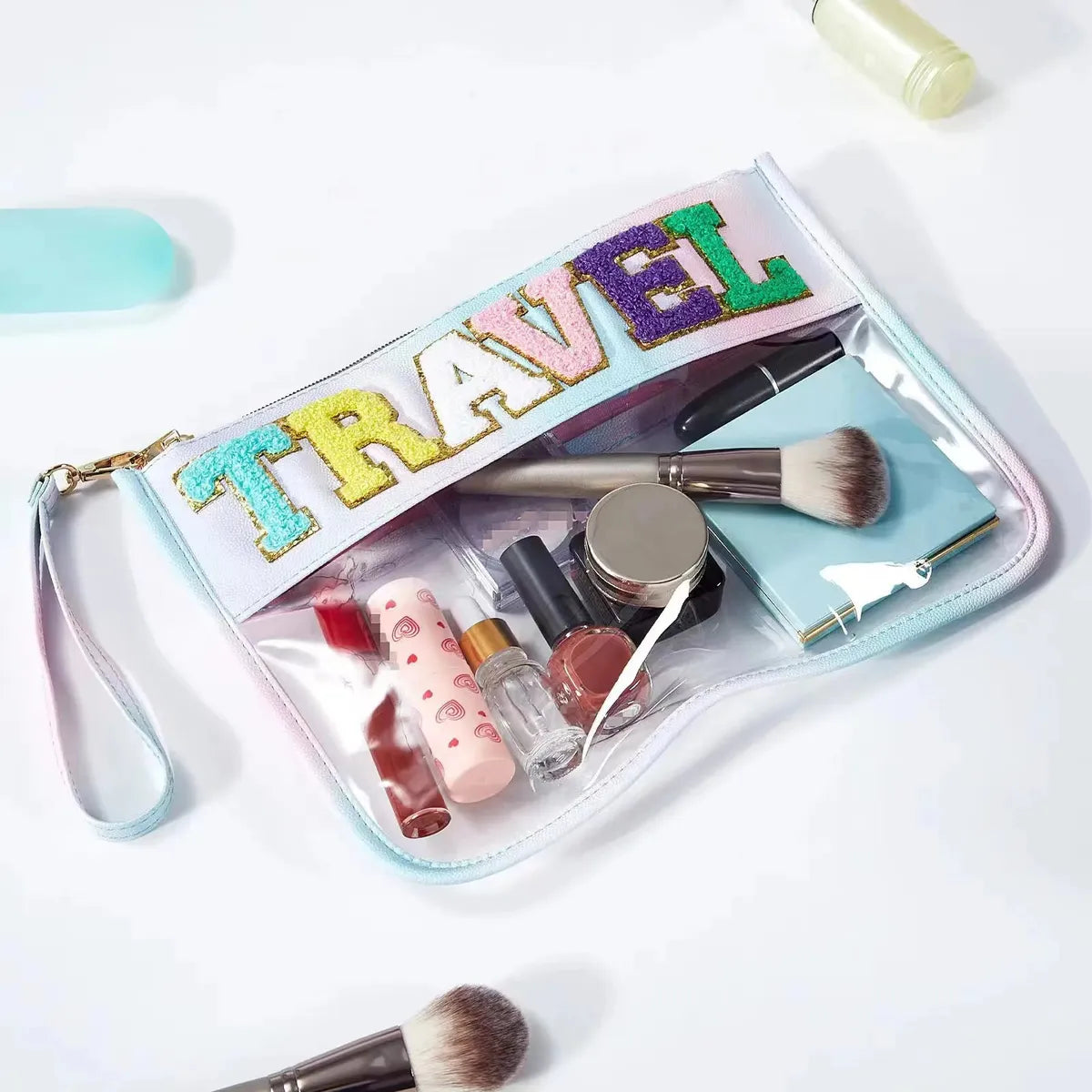 Vacation Letter Pu Leather Square Makeup Bags