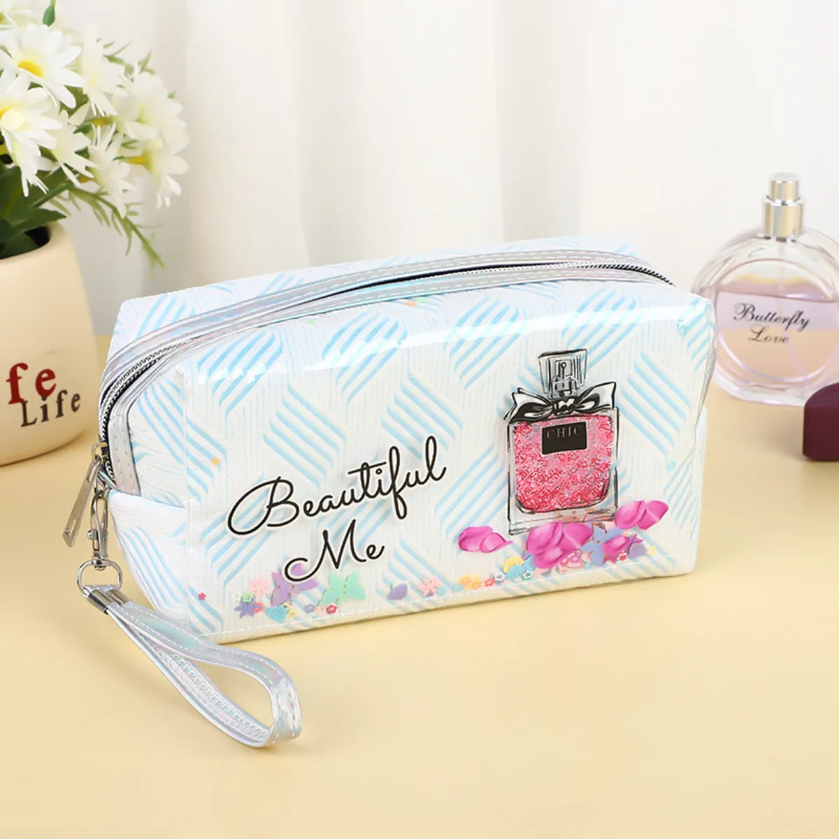 Vacation Letter Pu Leather Square Makeup Bags