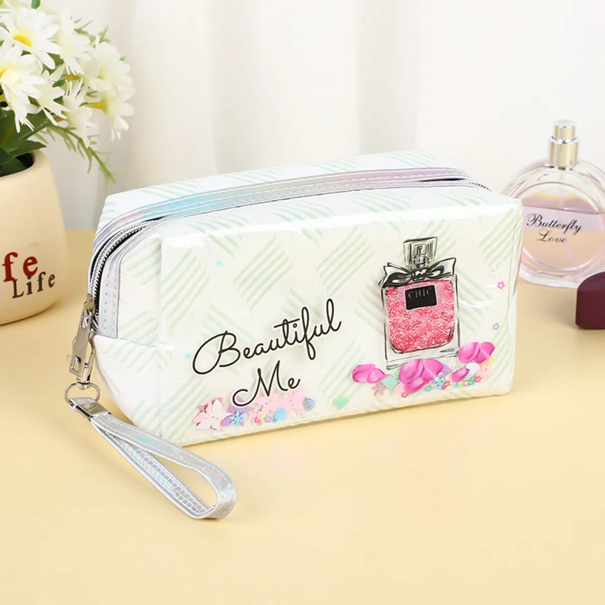 Vacation Letter Pu Leather Square Makeup Bags