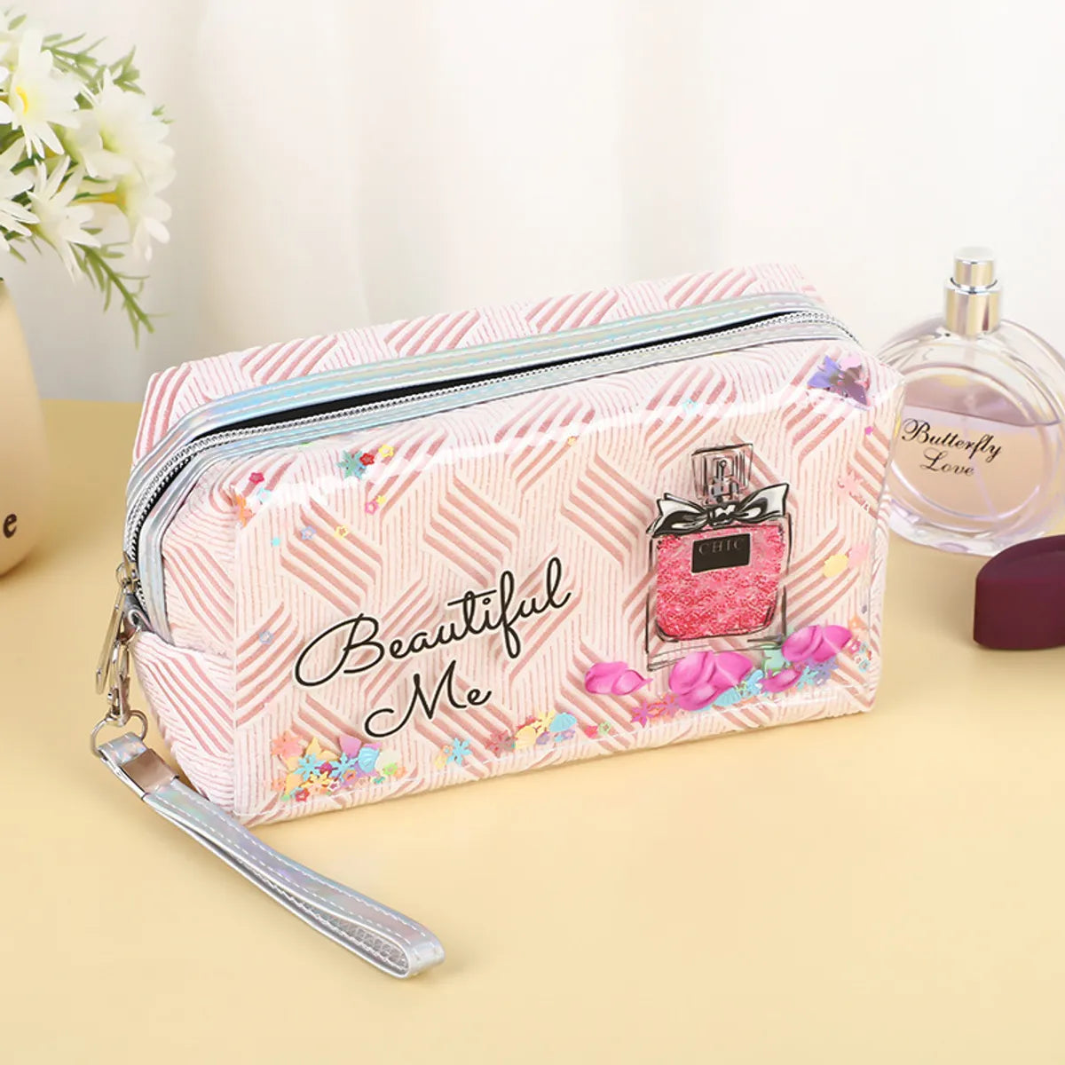 Vacation Letter Pu Leather Square Makeup Bags