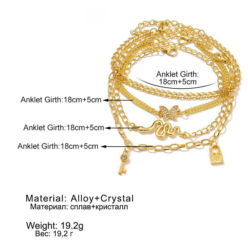 Vacation Letter Star Butterfly Rhinestones Imitation Pearl Alloy Wholesale Anklet