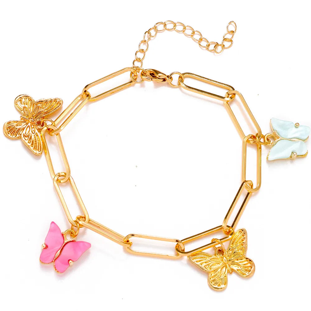 Vacation Letter Star Butterfly Rhinestones Imitation Pearl Alloy Wholesale Anklet