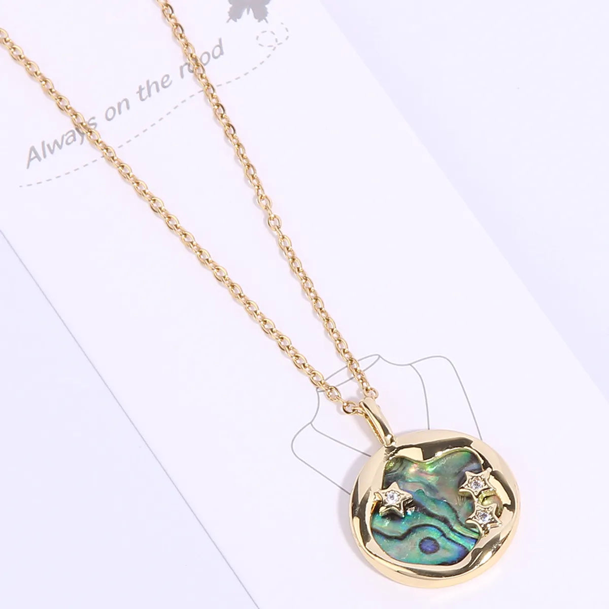 Vacation Marine Style Beach Star Waves Stainless Steel Copper Plating Inlay Shell Zircon 14k Gold Plated Pendant Necklace