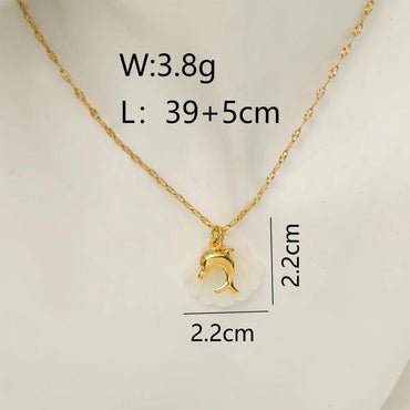 Vacation Marine Style Beach Starfish Dolphin Shell 18K Gold Plated Shell Titanium Steel Wholesale Pendant Necklace