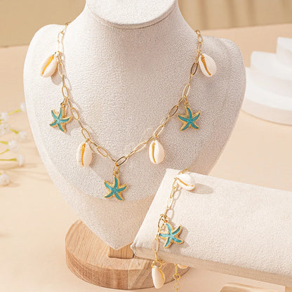 Vacation Marine Style Beach Starfish Shell Zinc Alloy Women'S Jewelry Set