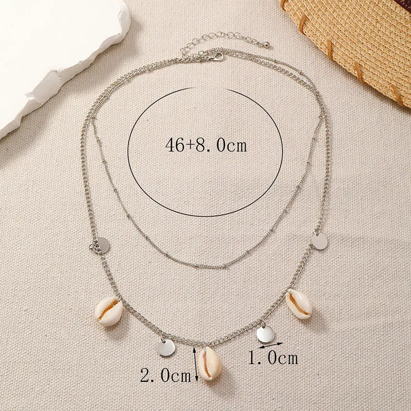 Vacation Marine Style Round Solid Color Alloy Shell Unisex Double Layer Necklaces