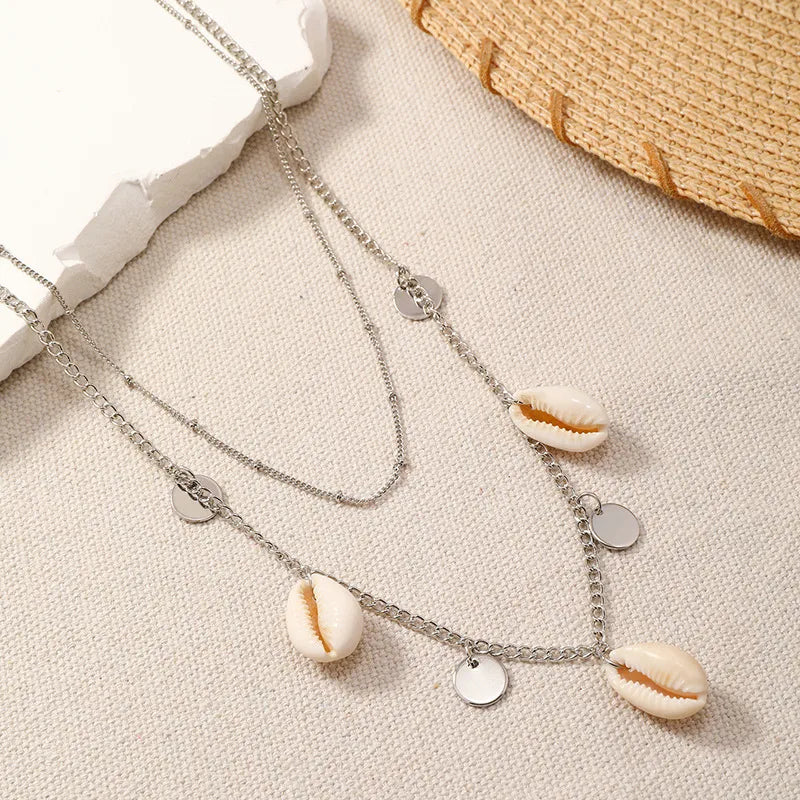 Vacation Marine Style Round Solid Color Alloy Shell Unisex Double Layer Necklaces