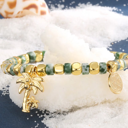 Vacation Marine Style Tree Palm Tree Starfish Zircon Beaded Copper Wholesale Bracelets