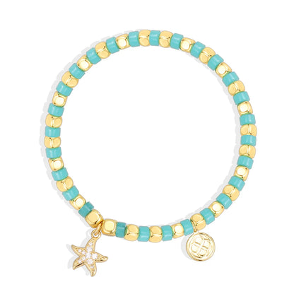 Vacation Marine Style Tree Palm Tree Starfish Zircon Beaded Copper Wholesale Bracelets