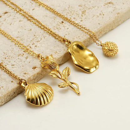 Vacation Modern Style Fruit Rose Shell Stainless Steel Plating 18k Gold Plated Pendant Necklace Long Necklace