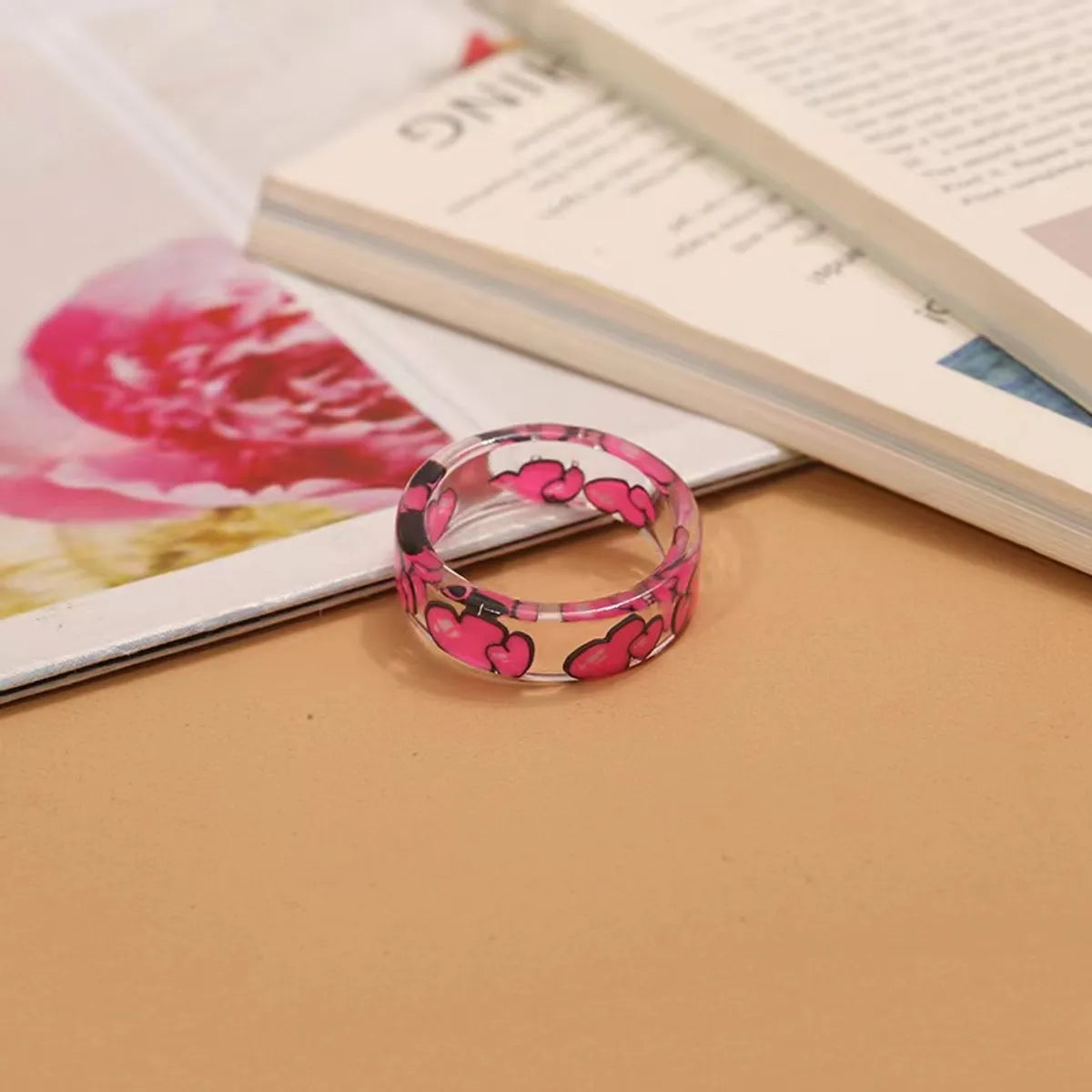 Vacation Modern Style Heart Shape Smile Face Flower Plastic Resin Women'S Rings