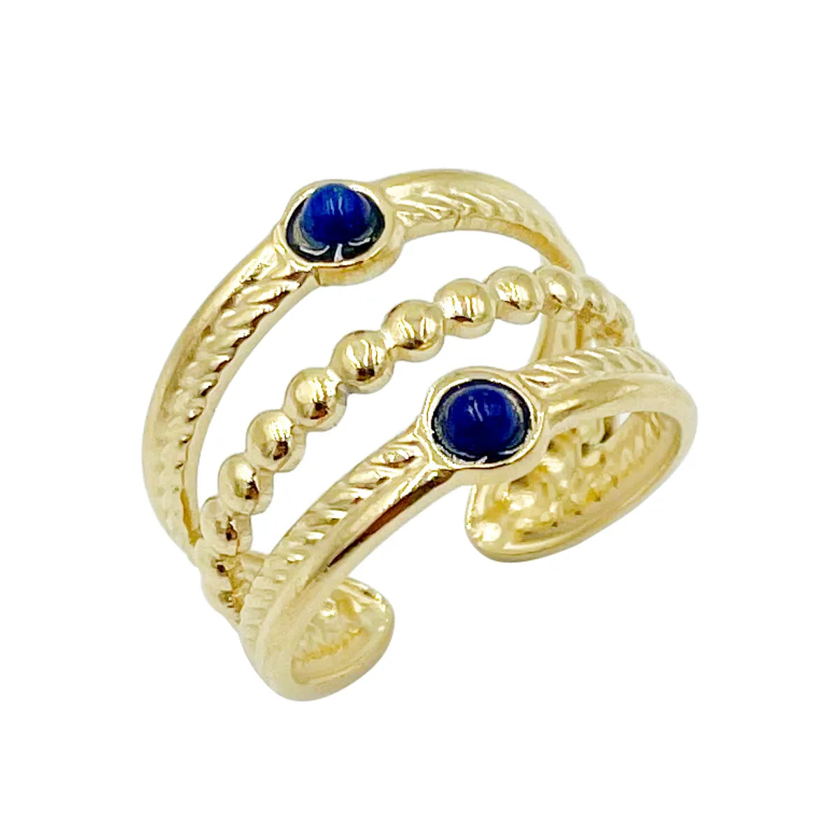 304 Stainless Steel 14K Gold Plated Vacation Modern Style Layered Plating Inlay Stripe Turquoise Open Ring