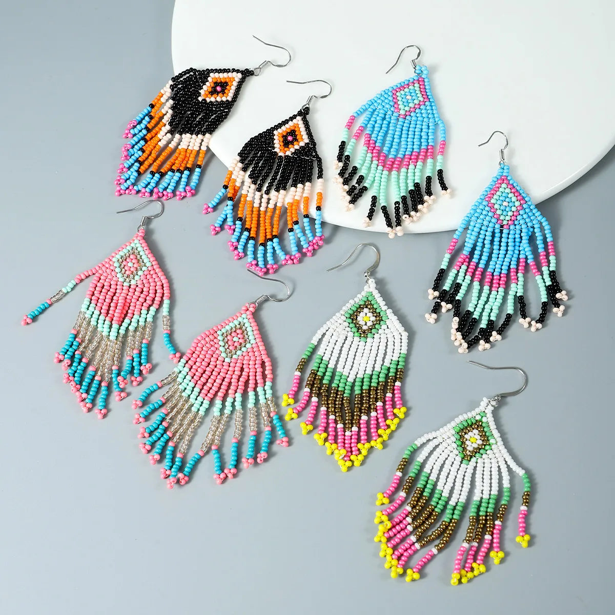 Vacation Rhombus Plastic Beaded Tassel Women'S Drop Earrings