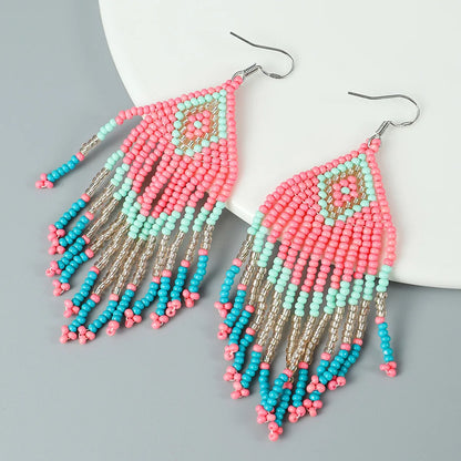 Vacation Rhombus Plastic Beaded Tassel Women'S Drop Earrings