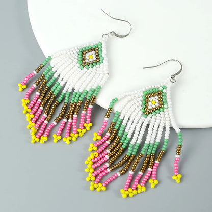 Vacation Rhombus Plastic Beaded Tassel Women'S Drop Earrings