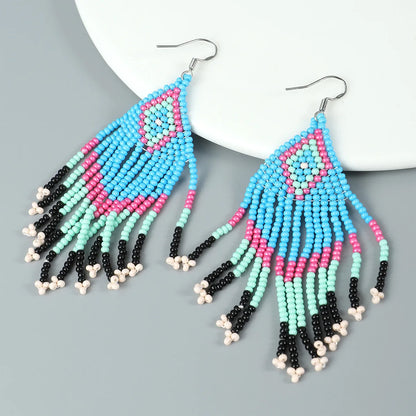 Vacation Rhombus Plastic Beaded Tassel Women'S Drop Earrings